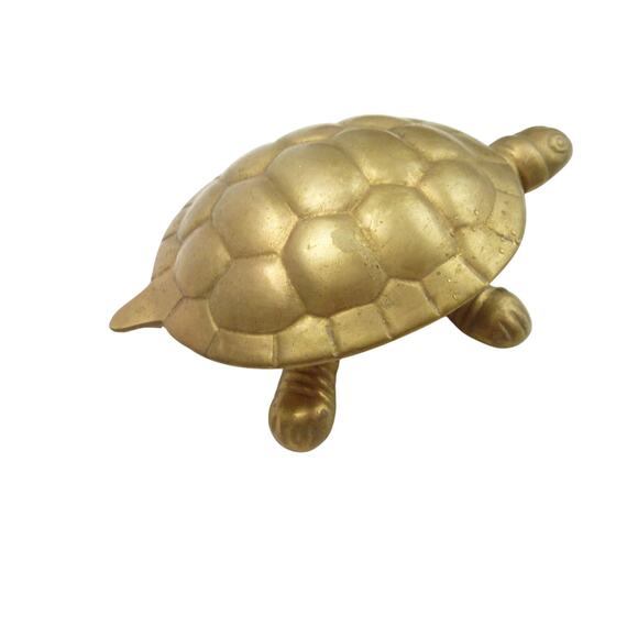 Vintage Brass Turtle Trinket Box Hinged Tortoise Figurine Box - Picture 3 of 6